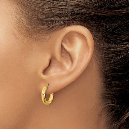 14K Yellow Gold Polished And Diamond Cut Round Hoop Earrings