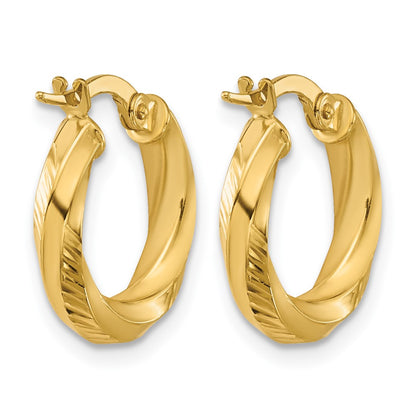 14K Yellow Gold Polished And Diamond Cut Round Hoop Earrings