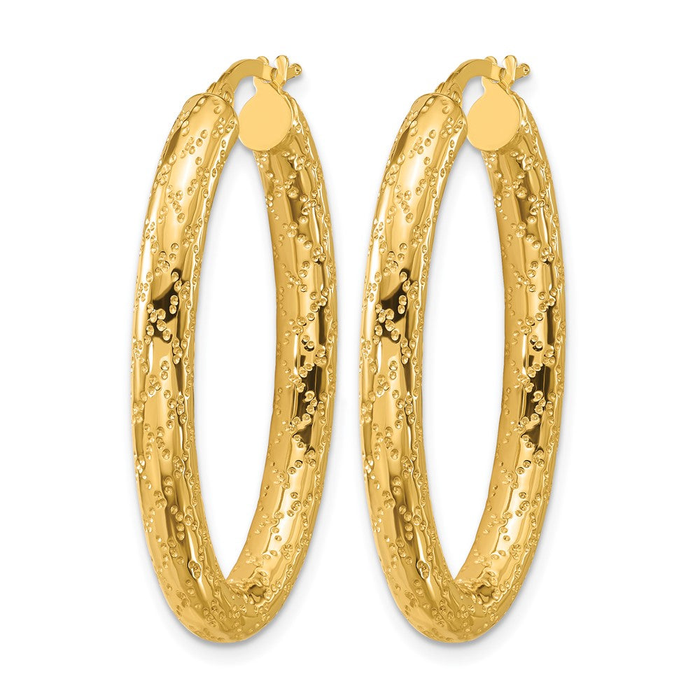 14K Yellow Gold Polished Patterned Oval Hoop Earrings