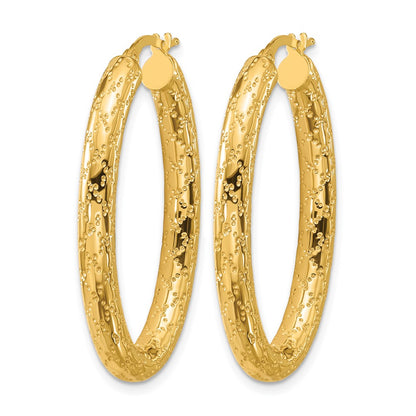 14K Yellow Gold Polished Patterned Oval Hoop Earrings