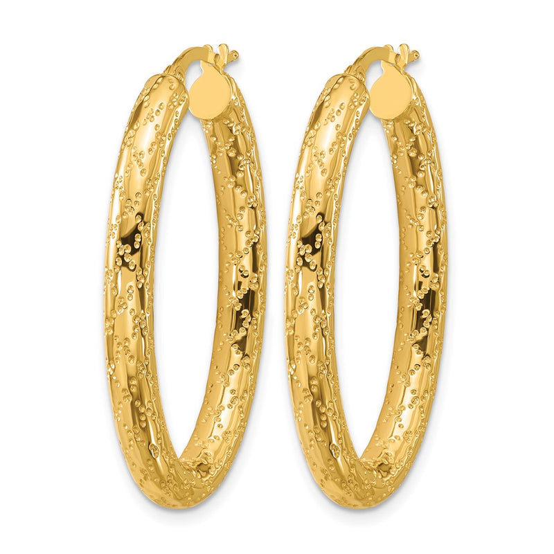 14K Yellow Gold Polished Patterned Oval Hoop Earrings