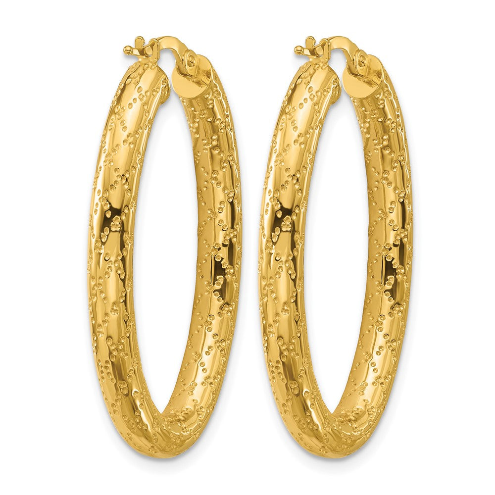 14K Yellow Gold Polished Patterned Oval Hoop Earrings
