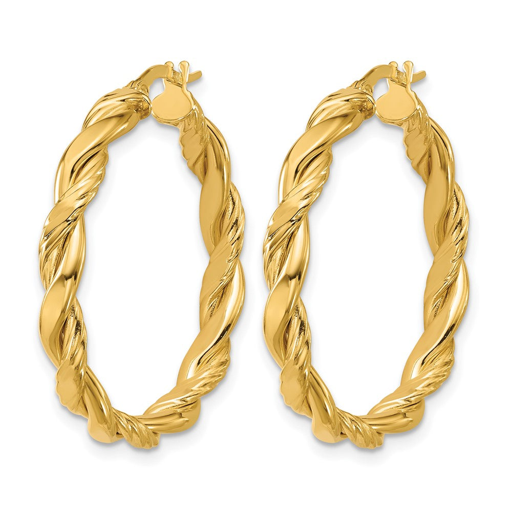 14K Yellow Gold Polished And Twisted Round Hoop Earrings