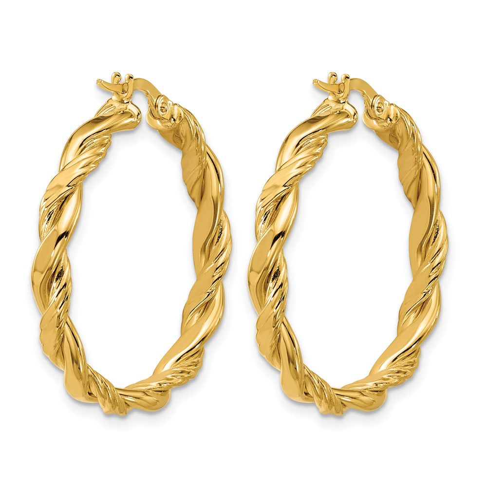 14K Yellow Gold Polished And Twisted Round Hoop Earrings