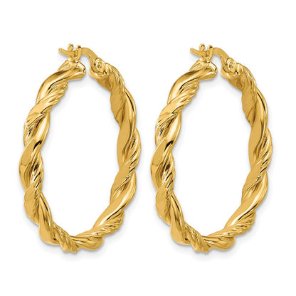 14K Yellow Gold Polished And Twisted Round Hoop Earrings