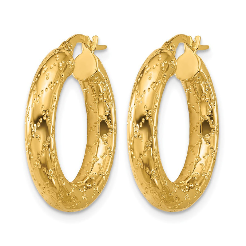 14K Yellow Gold Polished Patterned Round Hoop Earrings