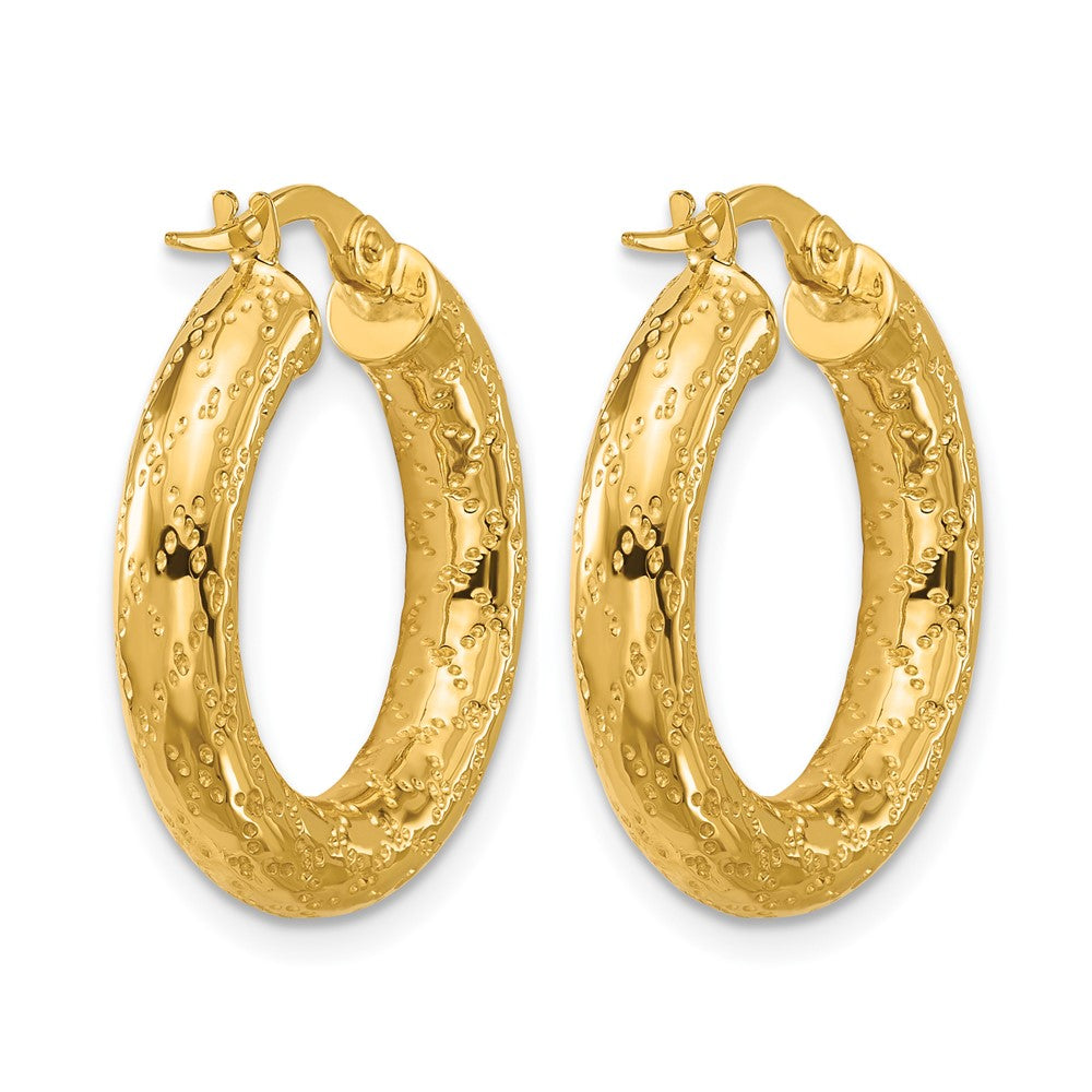 14K Yellow Gold Polished Patterned Round Hoop Earrings
