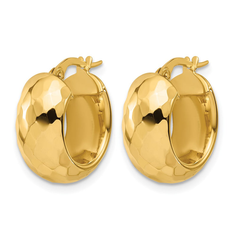 14K Yellow Gold Polished And Diamond Cut Hoop Earrings