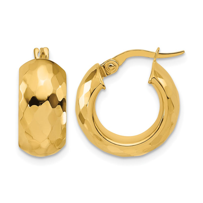 14K Yellow Gold Polished And Diamond Cut Hoop Earrings