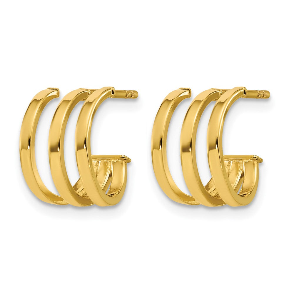 14K Yellow Gold Polished 3 Row Post J Hoop Earrings