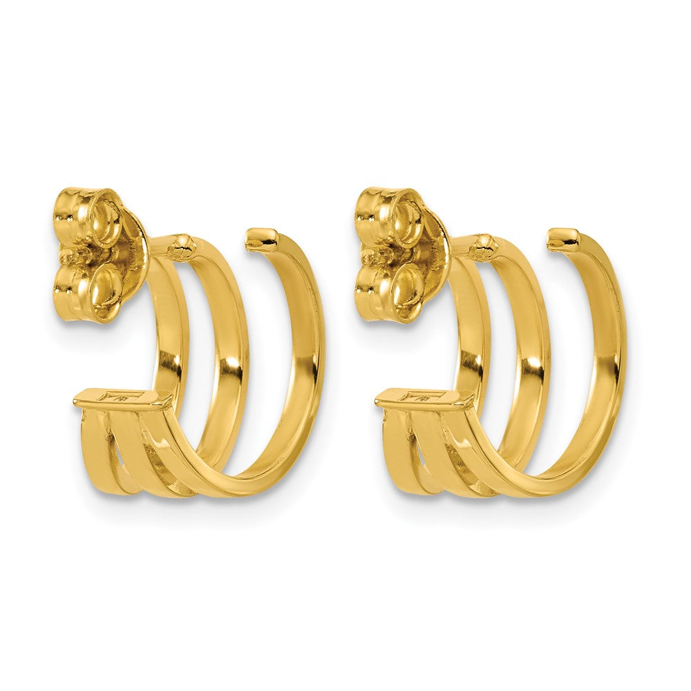 14K Yellow Gold Polished 3 Row Post J Hoop Earrings