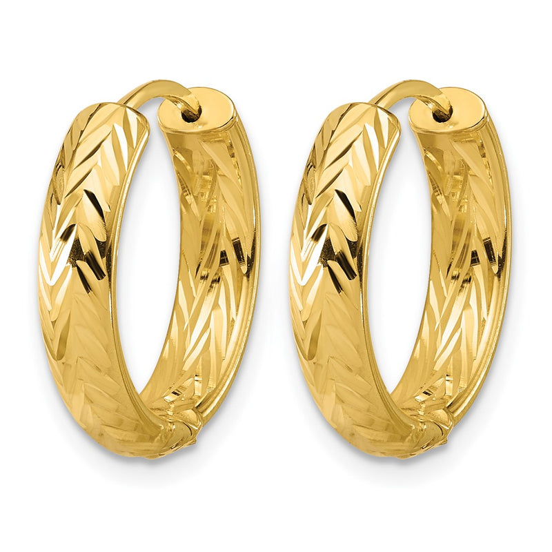 14K Yellow Gold Leslie'S' Polished And Dia Cut Hinged Hoop Earrings