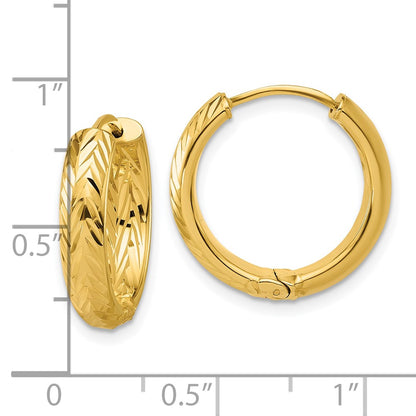 14K Yellow Gold Leslie'S' Polished And Dia Cut Hinged Hoop Earrings