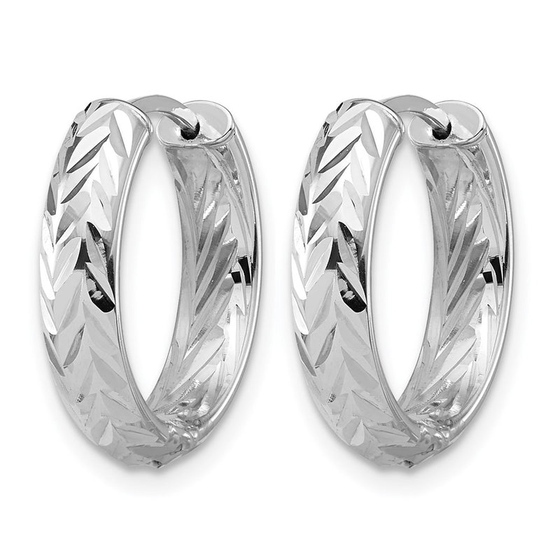 14K Yellow & Rhodium Leslie'S' White Rh Plat Polish/Dia Cut Hinged Hoop Earrings