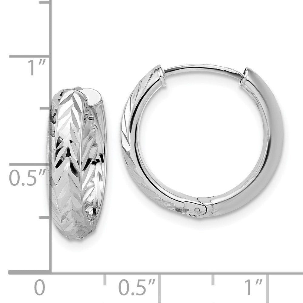 14K Yellow & Rhodium Leslie'S' White Rh Plat Polish/Dia Cut Hinged Hoop Earrings