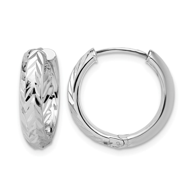 14K Yellow & Rhodium Leslie'S' White Rh Plat Polish/Dia Cut Hinged Hoop Earrings
