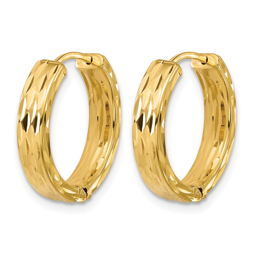 14K Yellow Gold Leslie'S' Polished And Dia Cut Square Tube Hinged Hoop Earrings