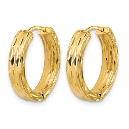 14K Yellow Gold Leslie'S' Polished And Dia Cut Square Tube Hinged Hoop Earrings