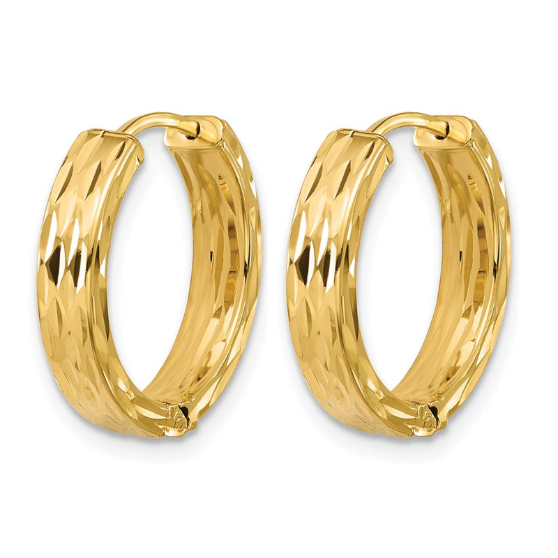 14K Yellow Gold Leslie'S' Polished And Dia Cut Square Tube Hinged Hoop Earrings