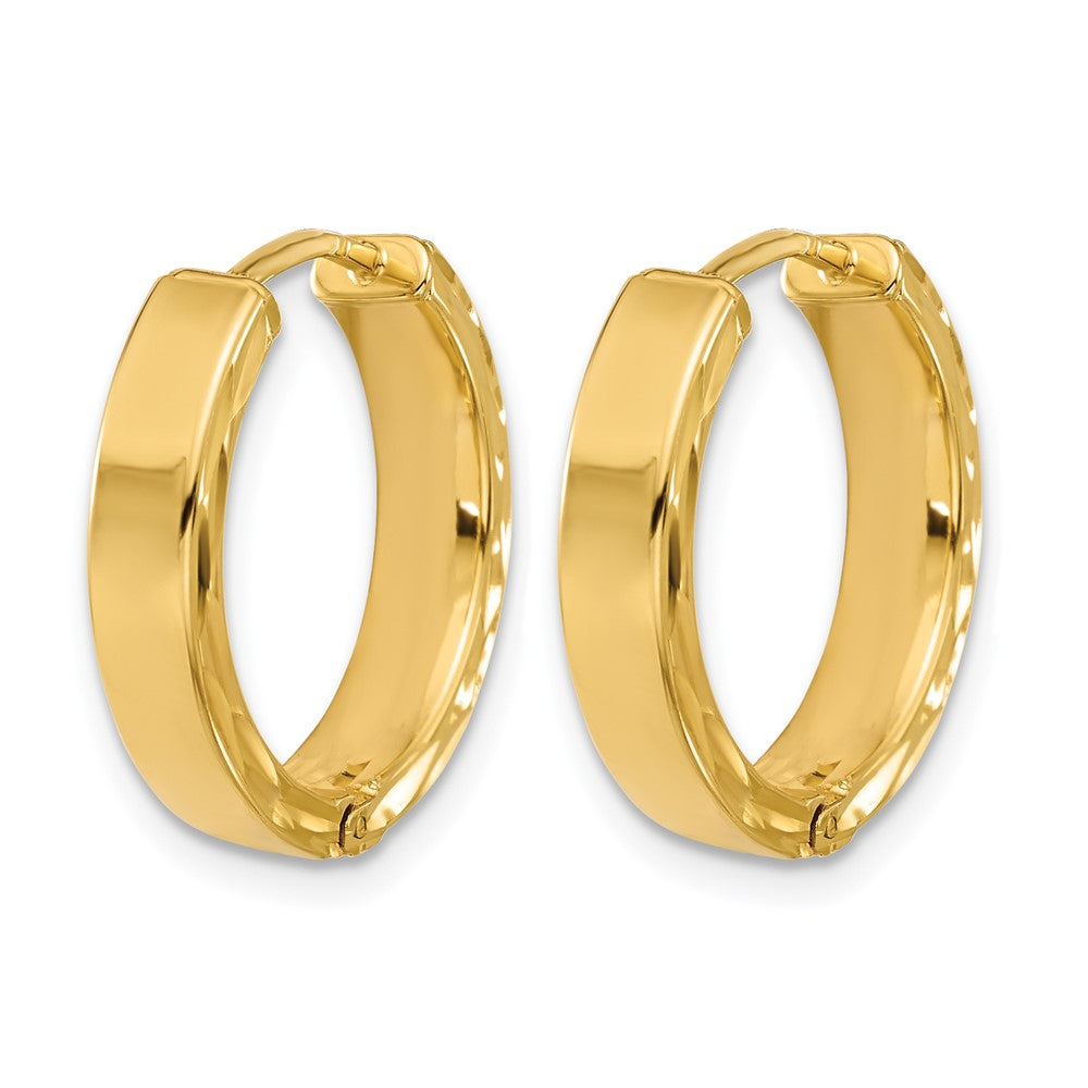 14K Yellow Gold Leslie'S' Polished And Dia Cut Square Tube Hinged Hoop Earrings