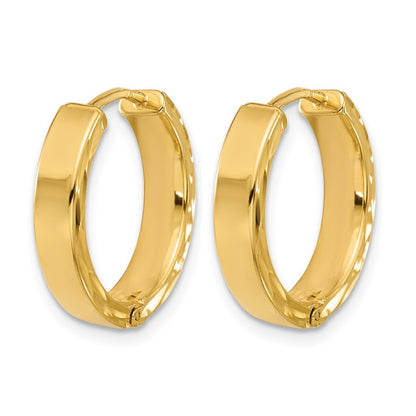 14K Yellow Gold Leslie'S' Polished And Dia Cut Square Tube Hinged Hoop Earrings