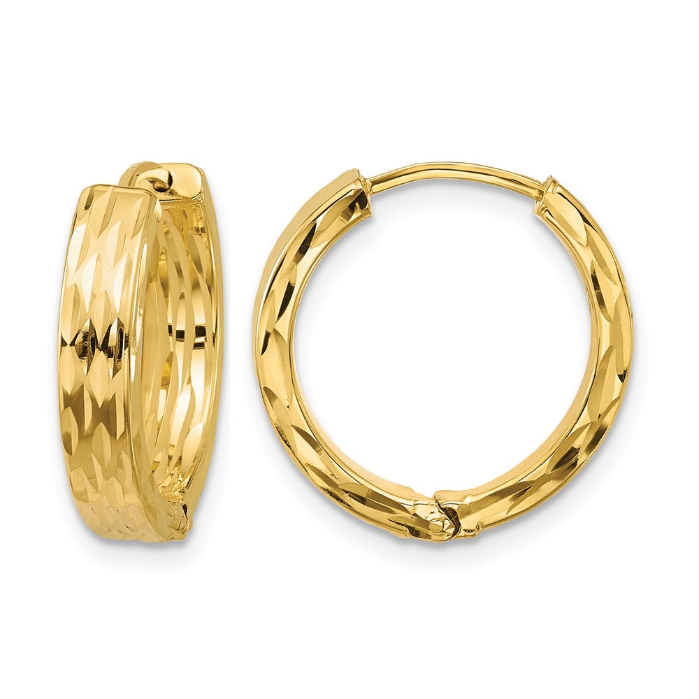 14K Yellow Gold Leslie'S' Polished And Dia Cut Square Tube Hinged Hoop Earrings