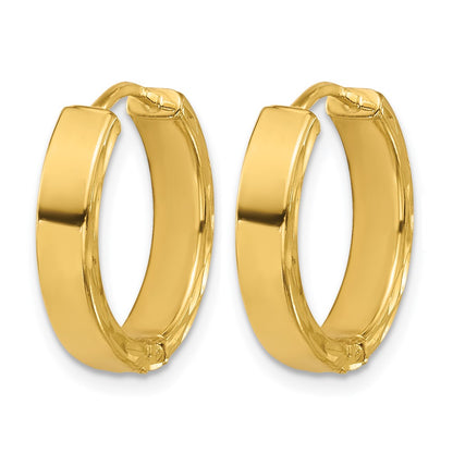 14K Yellow & Rhodium Rh Polish/Dia Cut Square Tube Hinged Hoop Earrings