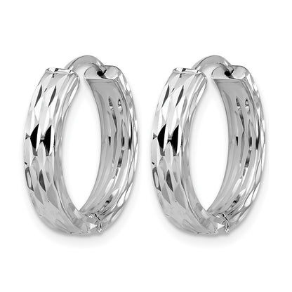 14K Yellow & Rhodium Leslie'S' Wht Rh Plat Polished/Dia Cut Hinged Hoop Earrings