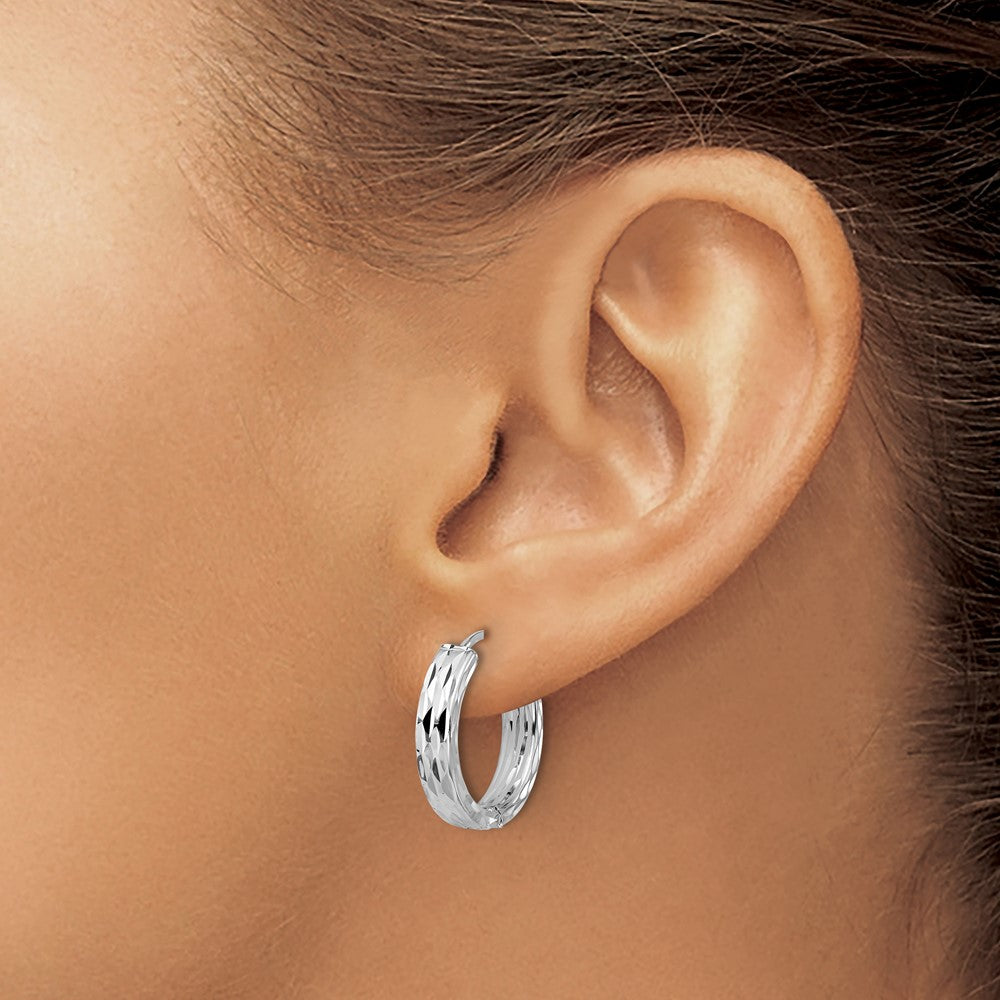 14K Yellow & Rhodium Leslie'S' Wht Rh Plat Polished/Dia Cut Hinged Hoop Earrings
