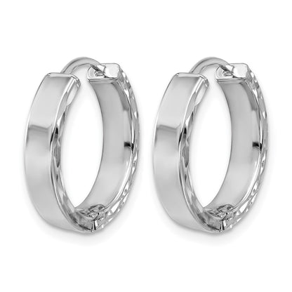 14K Yellow & Rhodium Leslie'S' Wht Rh Plat Polished/Dia Cut Hinged Hoop Earrings
