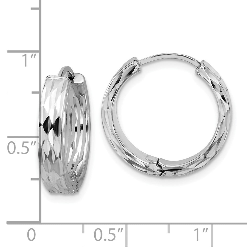 14K Yellow & Rhodium Leslie'S' Wht Rh Plat Polished/Dia Cut Hinged Hoop Earrings