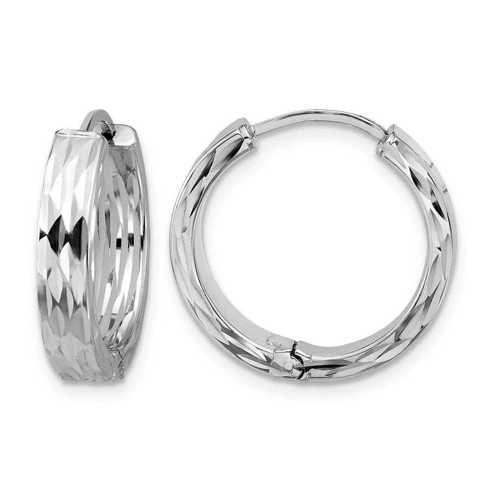 14K Yellow & Rhodium Leslie'S' Wht Rh Plat Polished/Dia Cut Hinged Hoop Earrings