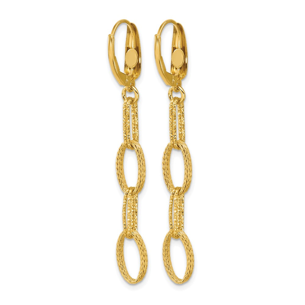 14K Yellow Gold Polish/Texture/Dia Cut Fancy Oval Link Dangle Earrings