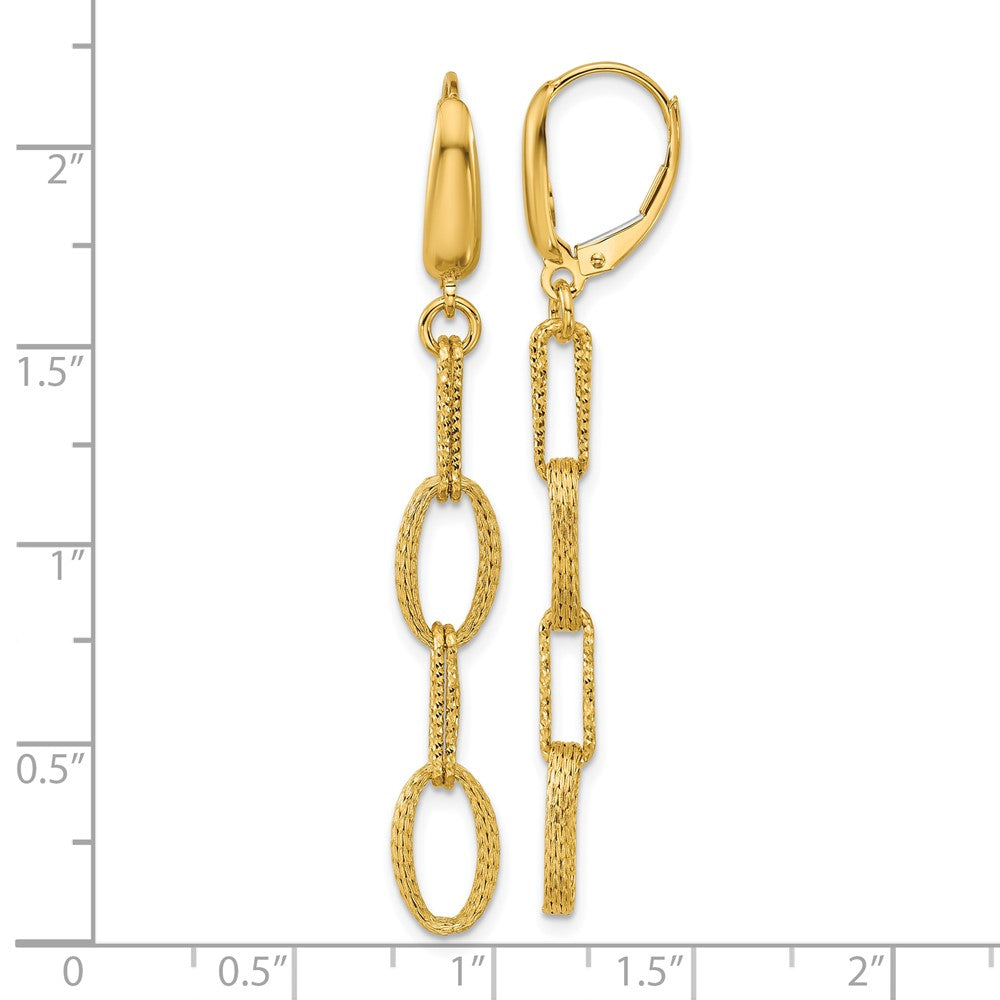 14K Yellow Gold Polish/Texture/Dia Cut Fancy Oval Link Dangle Earrings