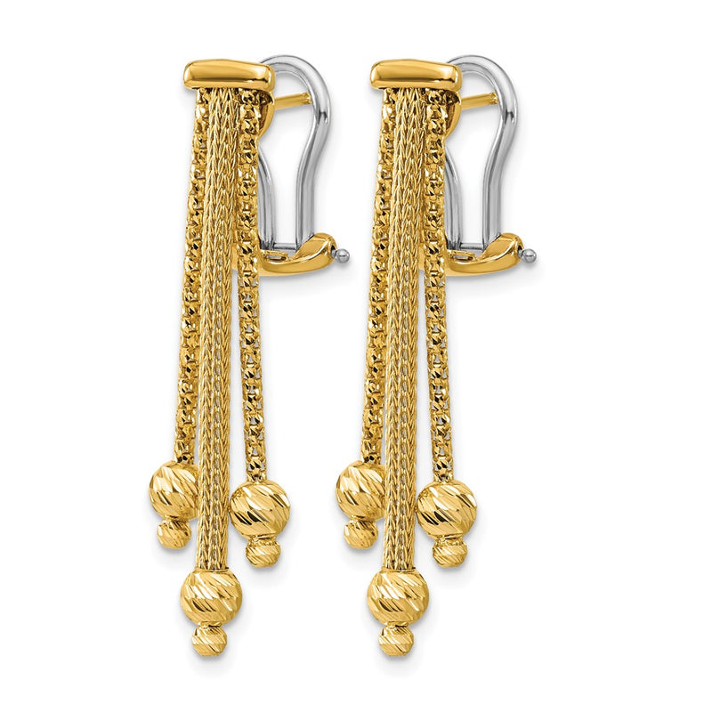 14K Yellow Gold Polish/Texture/Dia Cut Fancy Dangle Omega Earrings