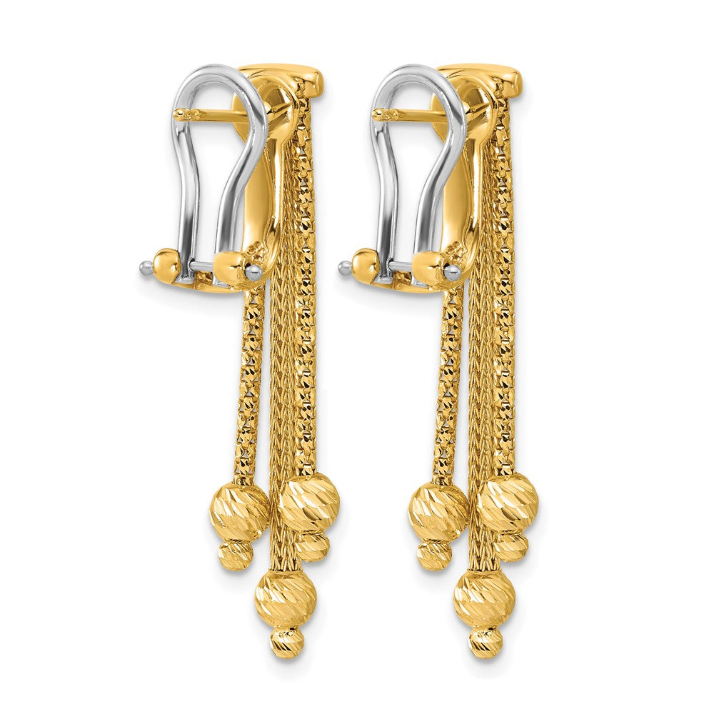 14K Yellow Gold Polish/Texture/Dia Cut Fancy Dangle Omega Earrings