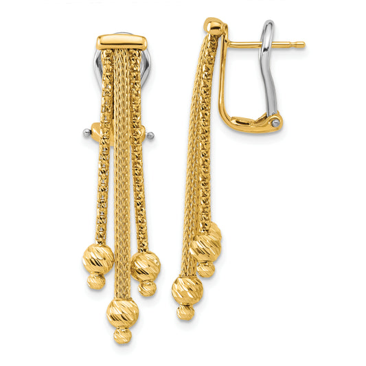 14K Yellow Gold Polish/Texture/Dia Cut Fancy Dangle Omega Earrings