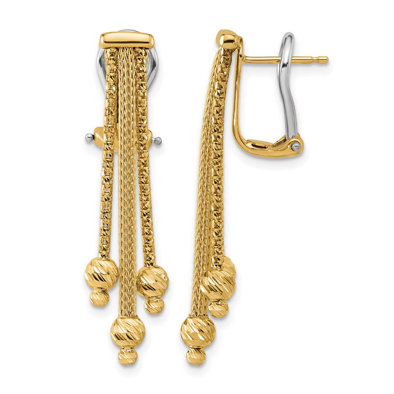 14K Yellow Gold Polish/Texture/Dia Cut Fancy Dangle Omega Earrings