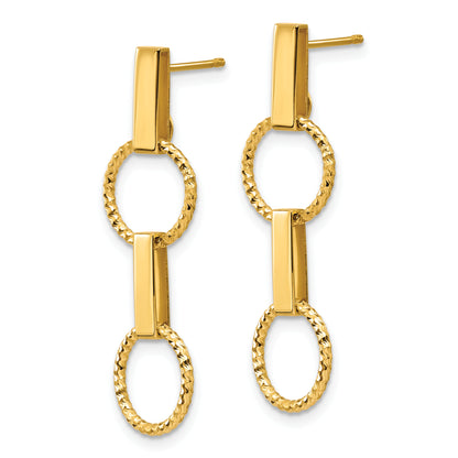 14K Yellow Gold Polished And Diamond Cut Circle Dangle Post Earrings