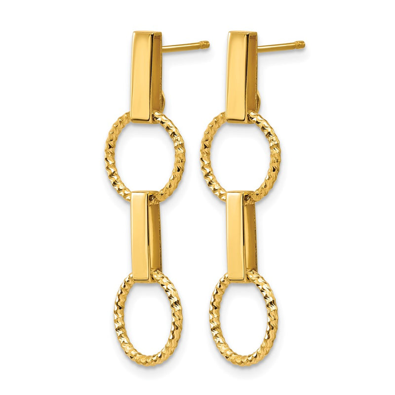 14K Yellow Gold Polished And Diamond Cut Circle Dangle Post Earrings