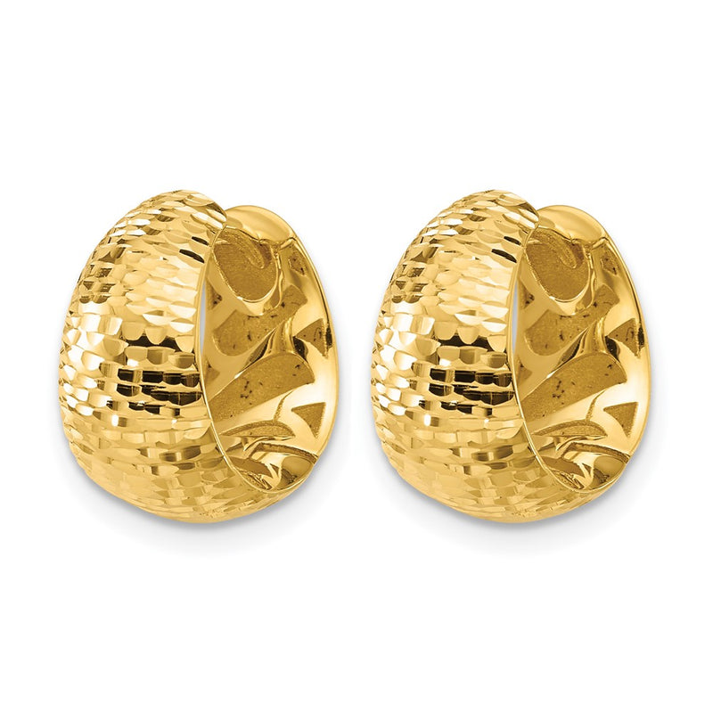14K Yellow Gold Polished And Diamond Cut Huggie Hoop Earrings