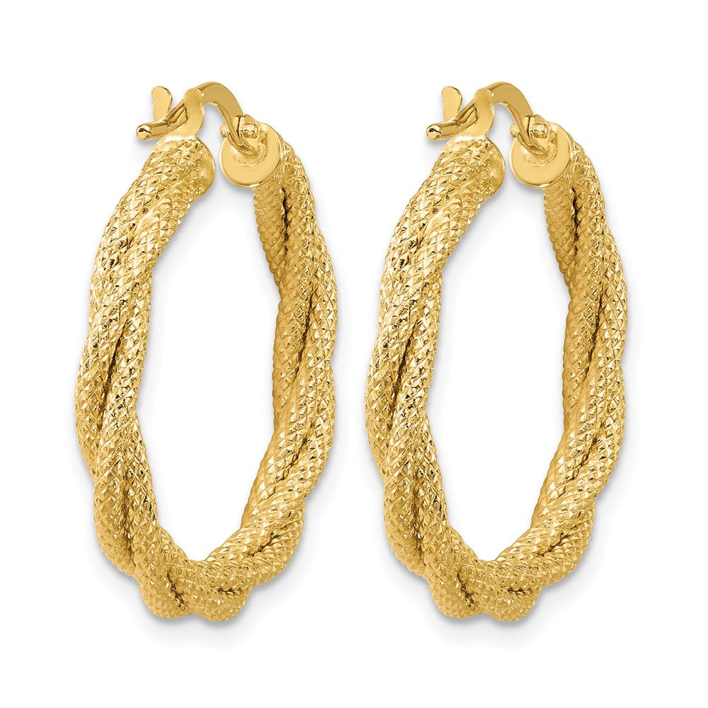 14K Yellow Gold Polished And Textured Twisted Round Hoop Earrings