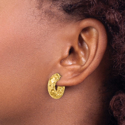 14K Yellow Gold Polished And Hammered J Hoop Post Earrings