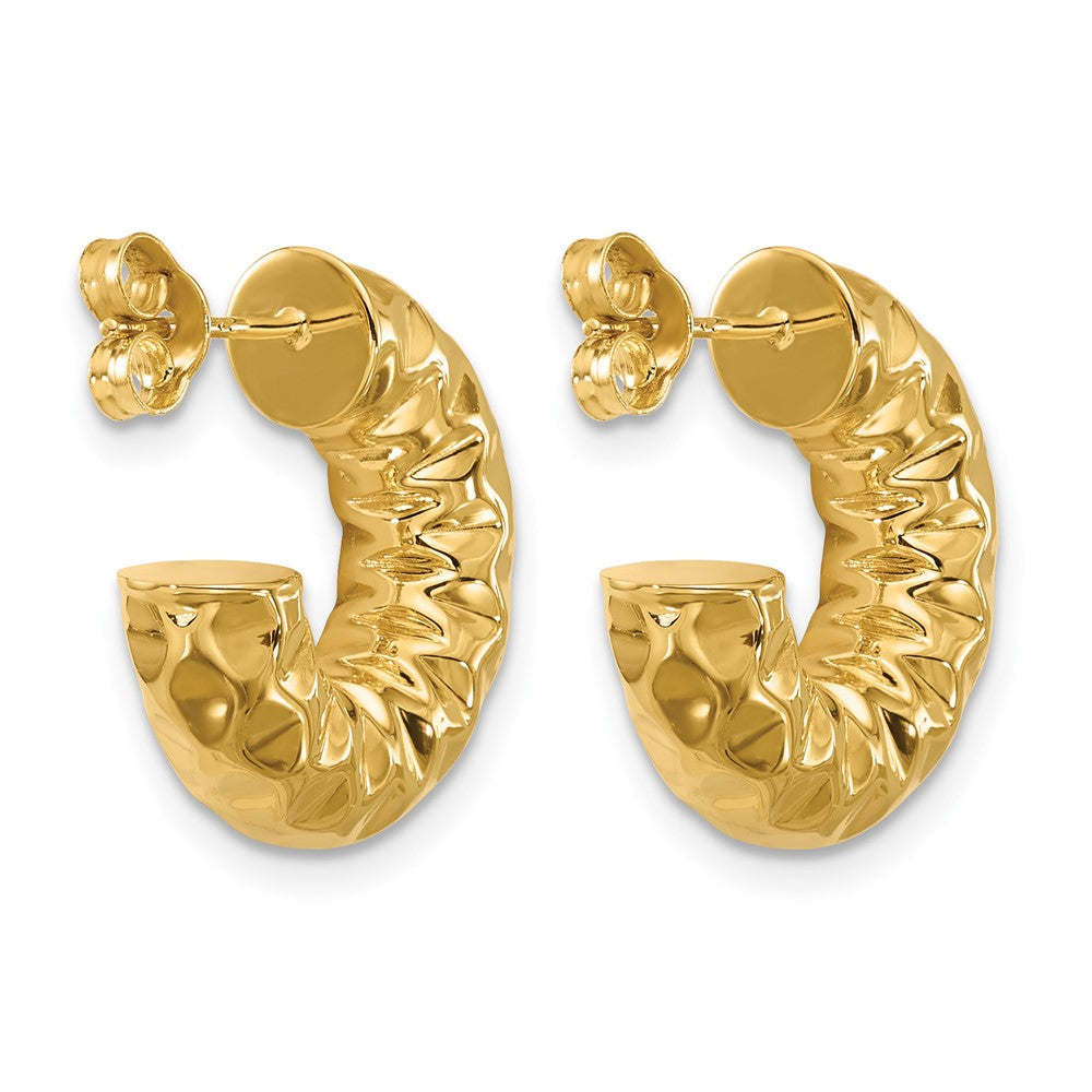 14K Yellow Gold Polished And Hammered J Hoop Post Earrings