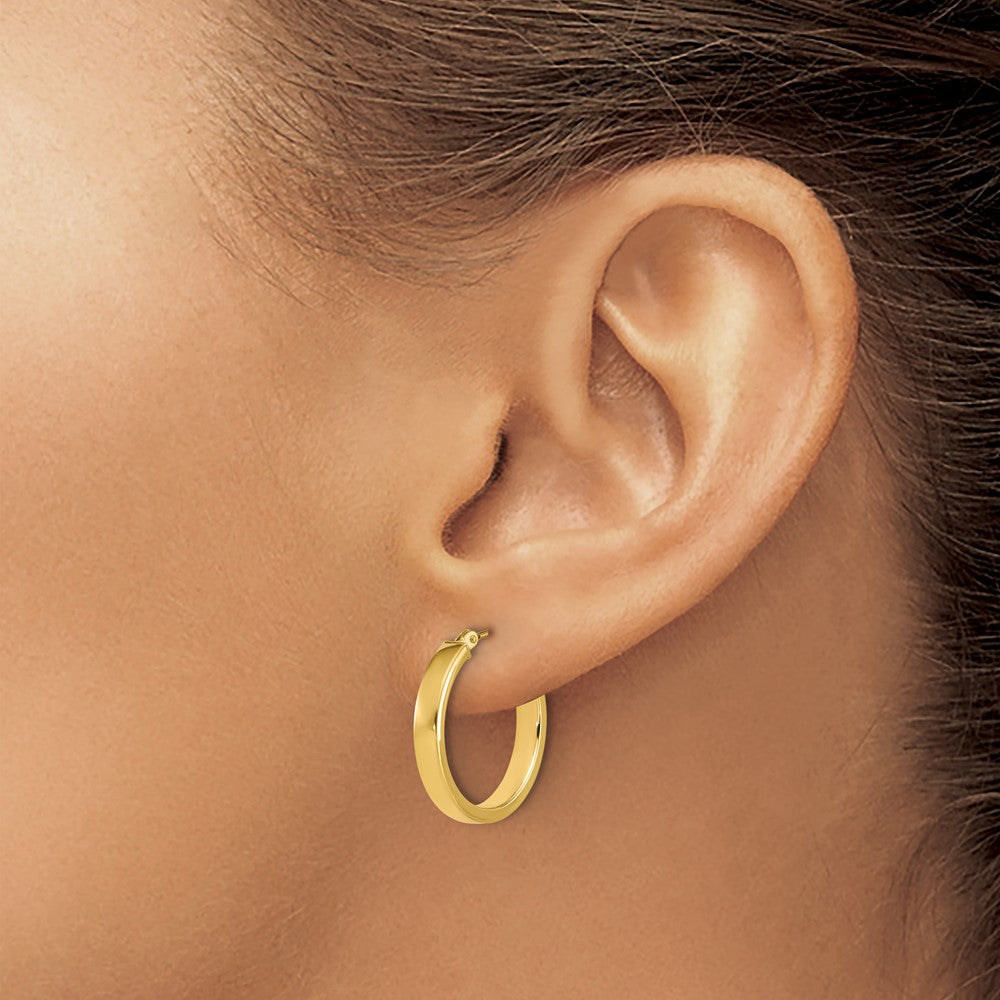 14K Yellow Gold Polished Square Tube Round Hoop Earrings