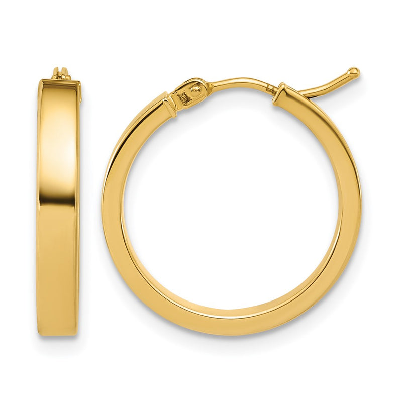 14K Yellow Gold Polished Square Tube Round Hoop Earrings