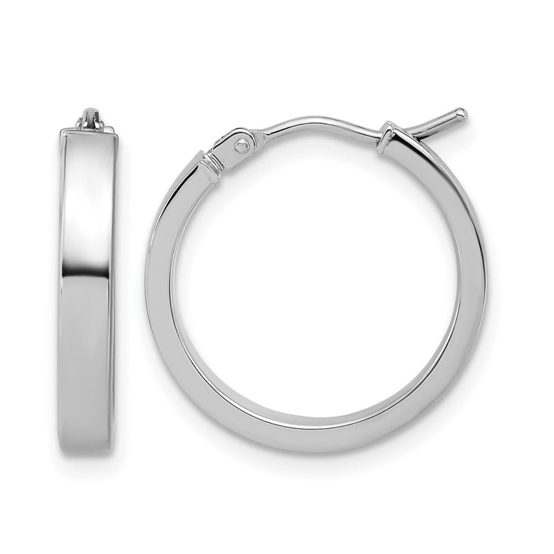 14K White Gold Square Tube Round Hoop Earrings