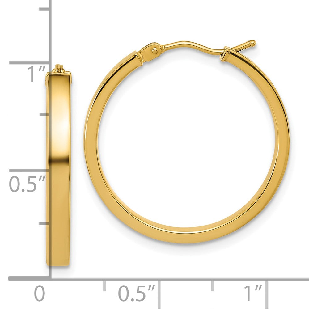 14K Yellow Gold Polished Square Tube Round Hoop Earrings