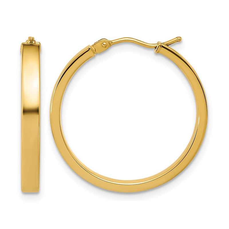 14K Yellow Gold Polished Square Tube Round Hoop Earrings