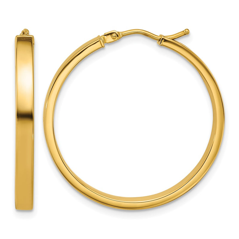 14K Yellow Gold Polished Square Tube Round Hoop Earrings